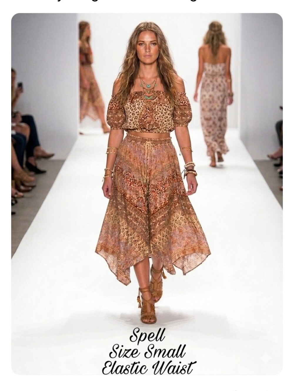 Spell Bohemian Floral Print Midi Skirt in Brown and Cream